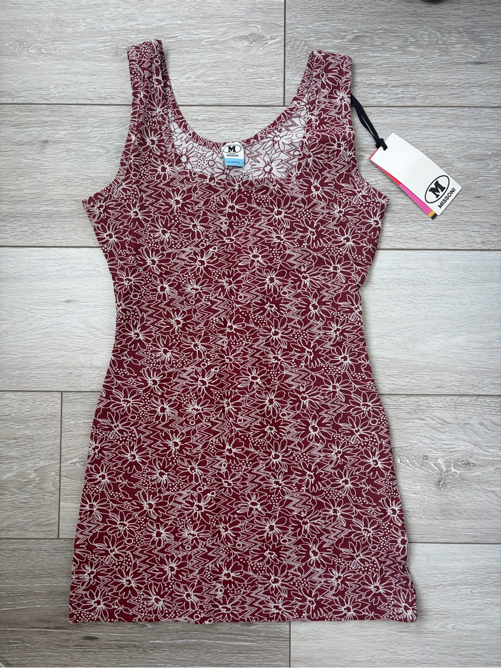 M by Missoni Burgundy Floral Scoop Mini Dress